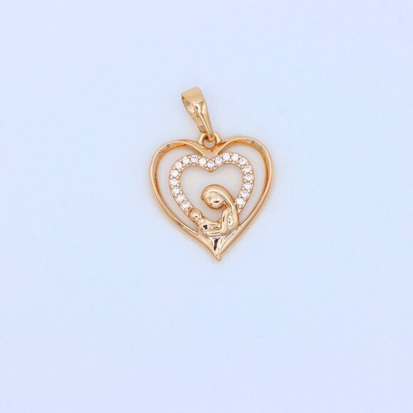 "Rose Gold Mother and Child Heart Pendant with Sparkling CZ Accents, XPPT1377 - Picture 8 of 13